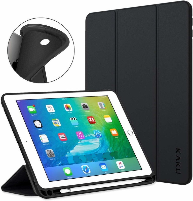 kakusiga Flip Cover for Apple iPad 7th Generation 10.2" 2019 with Pencil Holder, Soft Flexible Back Cover(Black, Cases with Holder)