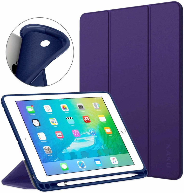 kakusiga Flip Cover for Apple iPad 7th Generation 10.2" 2019 with Pencil Holder, Soft Flexible Back Cover(Dark blue, Cases with Holder)