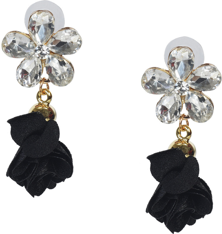 sporty trendz 22 K Gold Plated Crystal and Fabric Fancy Black Flower Earrings Crystal Alloy, Fabric, Silk Dori, Metal, Crystal Tassel Earring