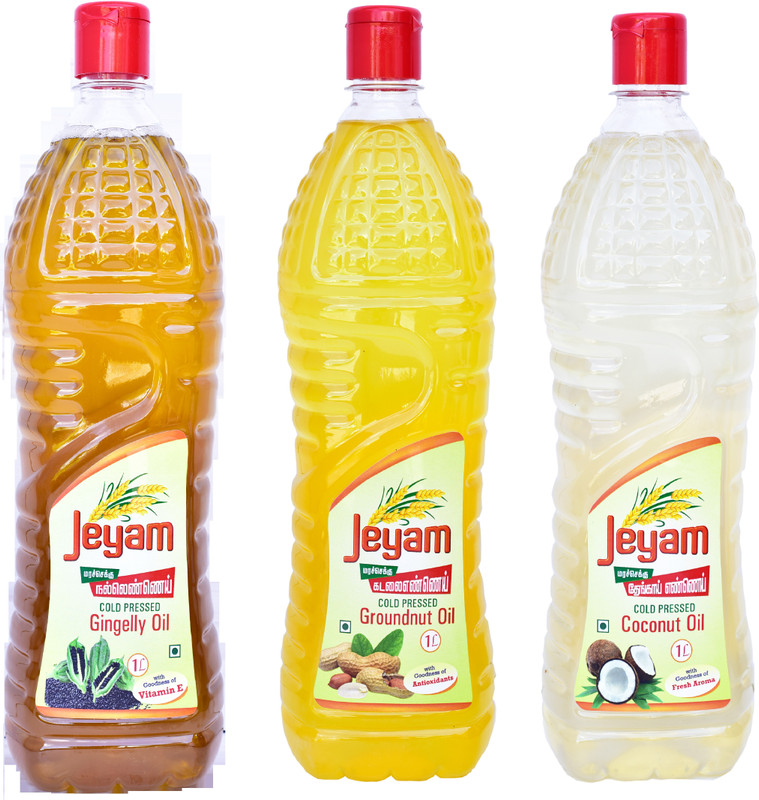 jeyam Cold Pressed Gingelly Oil,Coconut oil,Ground Nut Oil (Pack Of 3) Sesame Oil Plastic Bottle(3 x 1000 ml)