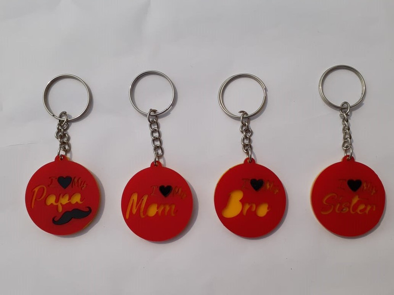 singh packagings Family Key Ring Pack of 4 Pieces (Papa, Mom, Bro, Sister) (Red) Key Chain