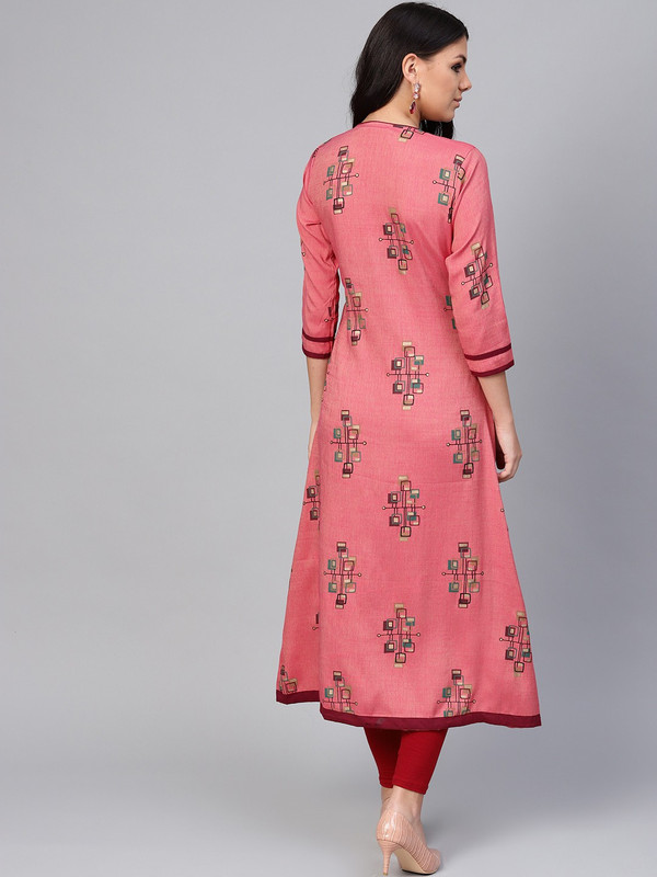 la firangi Women Geometric Print A-line Kurta(Pink)