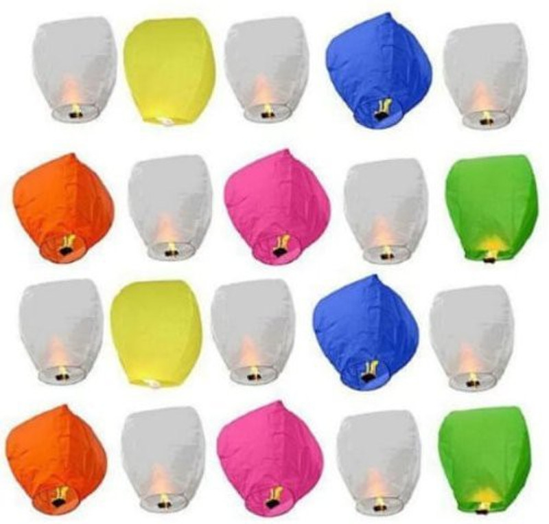 skyaysh air balloons Multicolor Paper Sky Lantern(20 cm X 22 cm, Pack of 20)