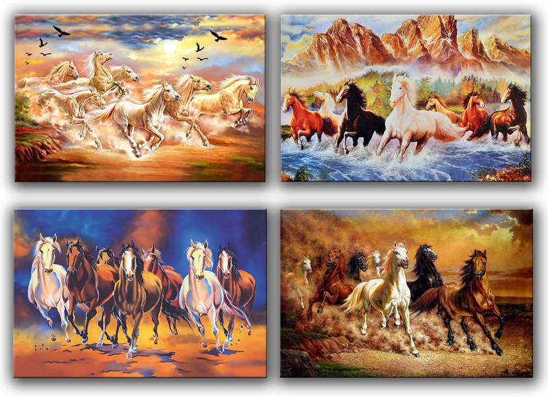 Seven Lucky Running Horses Vastu Wallpapers Paper Print(12 inch X 18 inch)