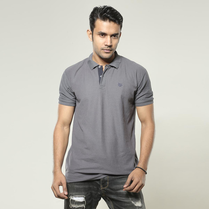 premark Solid Men & Women Polo Neck Grey T-Shirt