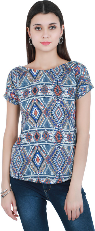 sanmit Casual Cap Sleeve Printed Women Multicolor Top