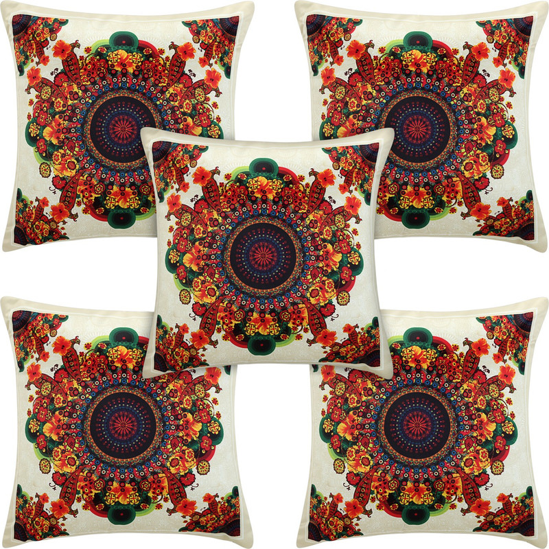bantal Floral Cushions & Pillows Cover(Pack of 5, 40 cm*40 cm, Multicolor)