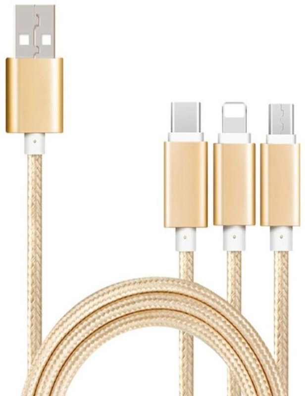sbatm 3 in 1 ( android , type c , lighting 5 ) Nylon Braided cable 1.2 m USB Type C Cable(Compatible with android, type c, lighting, Golden)