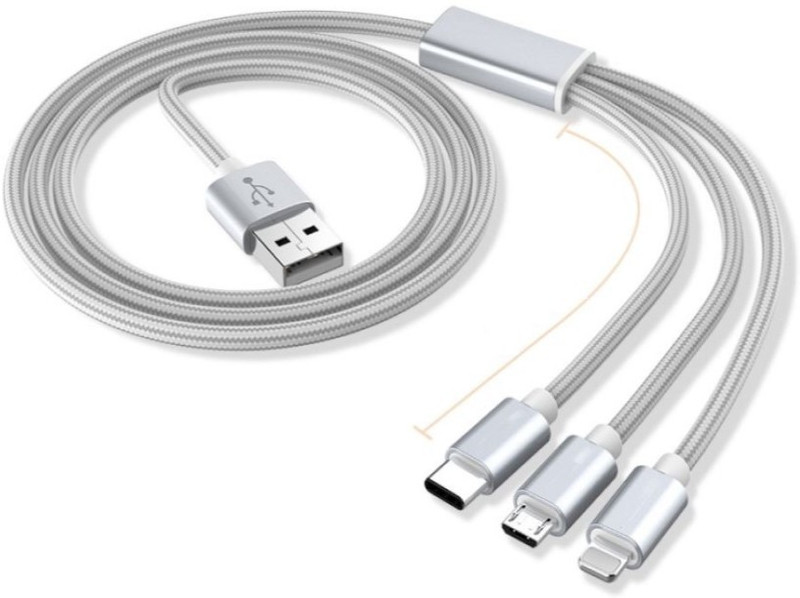 sbatm 3 in 1 ( android , type c , lighting 5 ) Nylon Braided cable 1.2 m USB Type C Cable(Compatible with android, type c, lighting, Silver)
