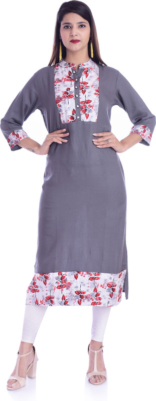 vinayak outfits Women Embroidered Straight Kurta(Grey)