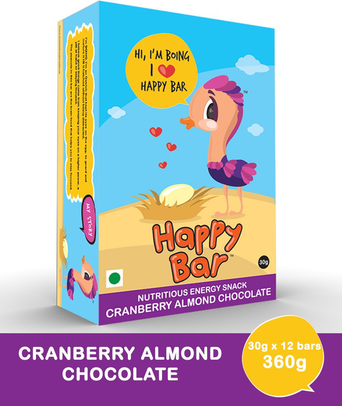 happy bar Cranberry, Almond & Chocolate, 30g X 12 Nutrition Bars(12 No, Cranberry, Almond, Chocolate)