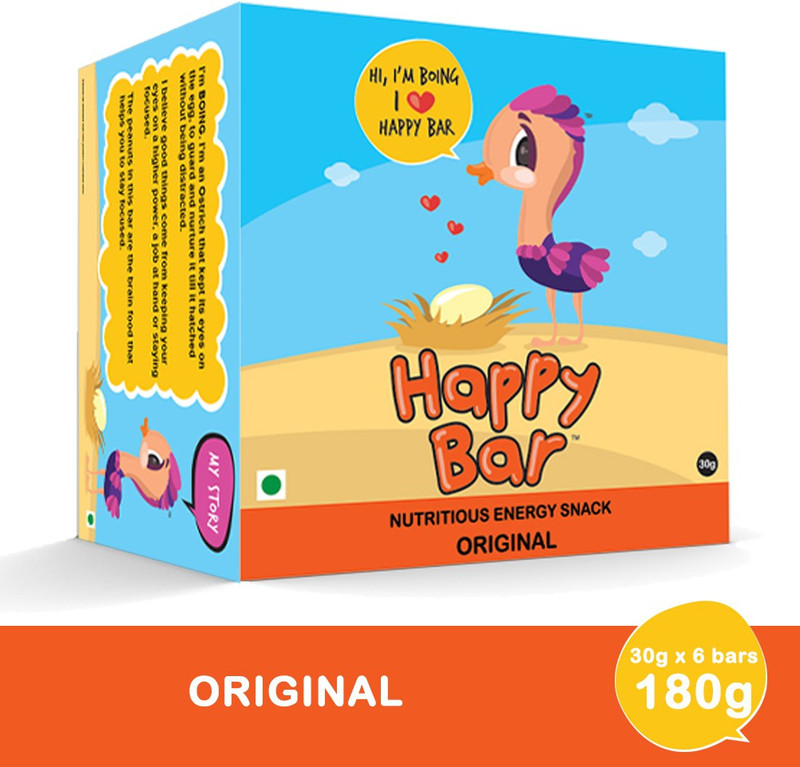happy bar The Original Energy Bar, 30g X 6 Bars Nutrition Bars(6 No, Peanut, Jaggery, White Chocolate)
