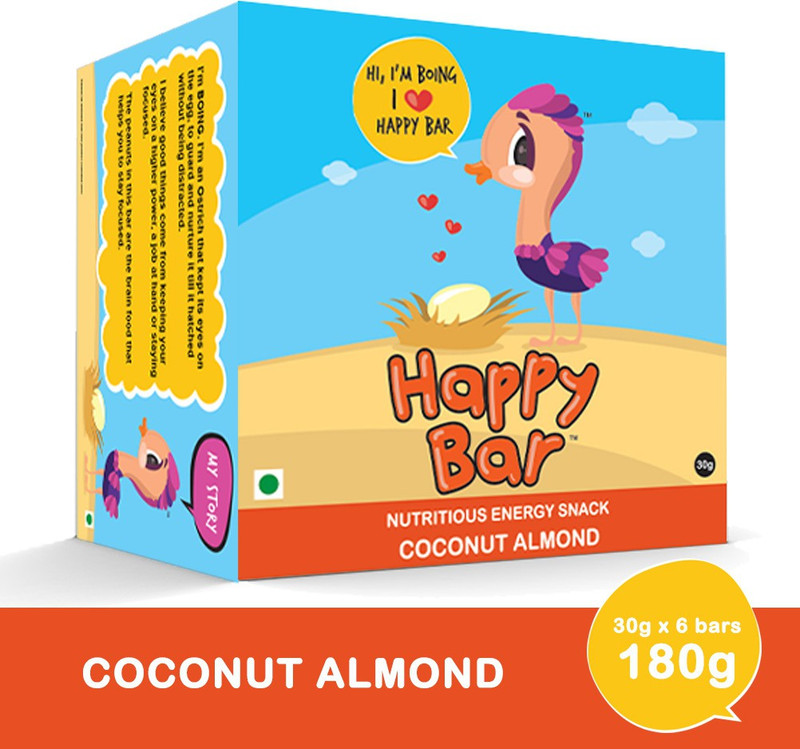 happy bar Coconut & Almond Energy Bar, 30g X 6 Bar Nutrition Bars(6 No, Coconut, Almond)