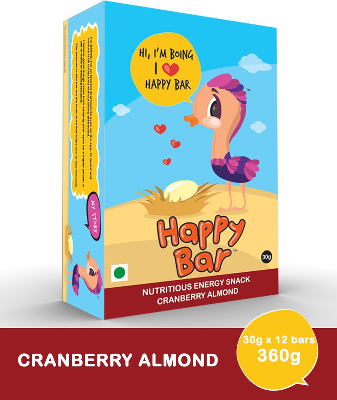 happy bar Dates, Cranberry & Almond Bar, 30g X 12 Nutrition Bars(12 No, Cranberry, Almond)