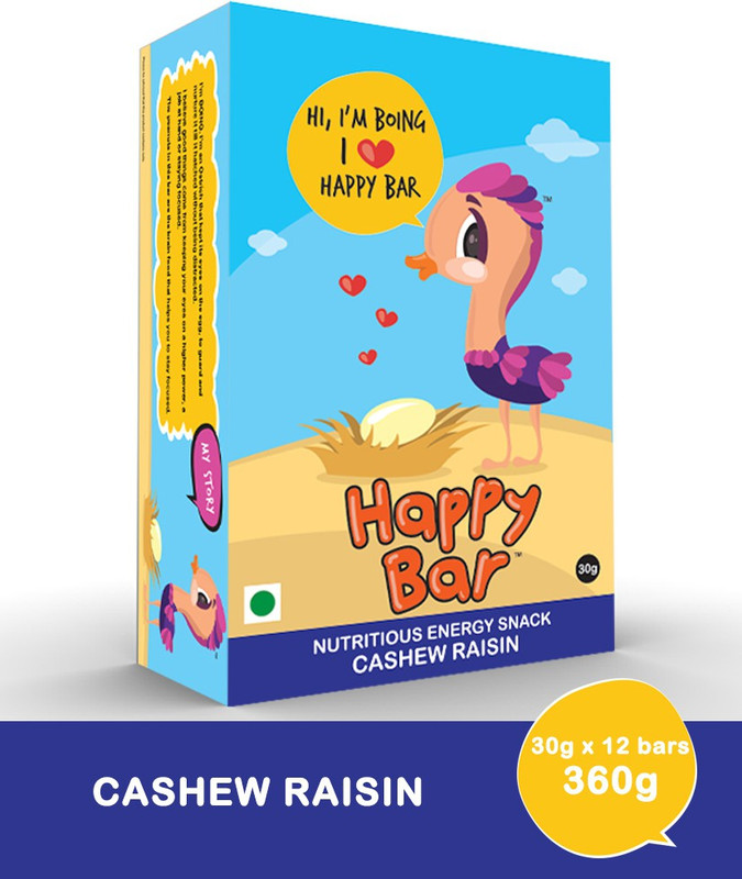 happy bar Cashew & Raisin Energy Bar, 30g X 12 Nutrition Bars(12 No, Cashew, Raisin)