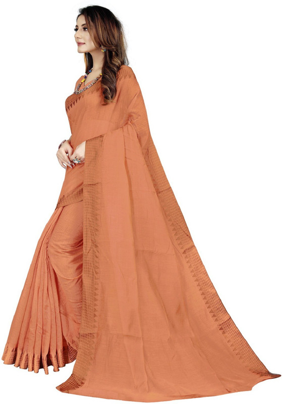 indian youth Woven Chanderi Cotton Silk Saree(Orange)