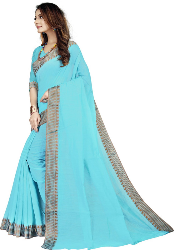 indian youth Woven Chanderi Cotton Silk Saree(Blue)
