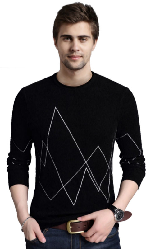 krisin Printed Men Round Neck Black T-Shirt