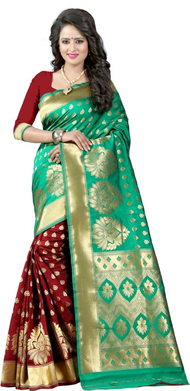 The Fashion Outlets Self Design Banarasi Cotton Blend, Poly Silk Saree(Green)