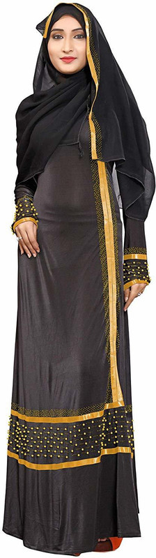 justkartit JK4800_Golden Lycra Blend Solid Burqa With Hijab(Black)