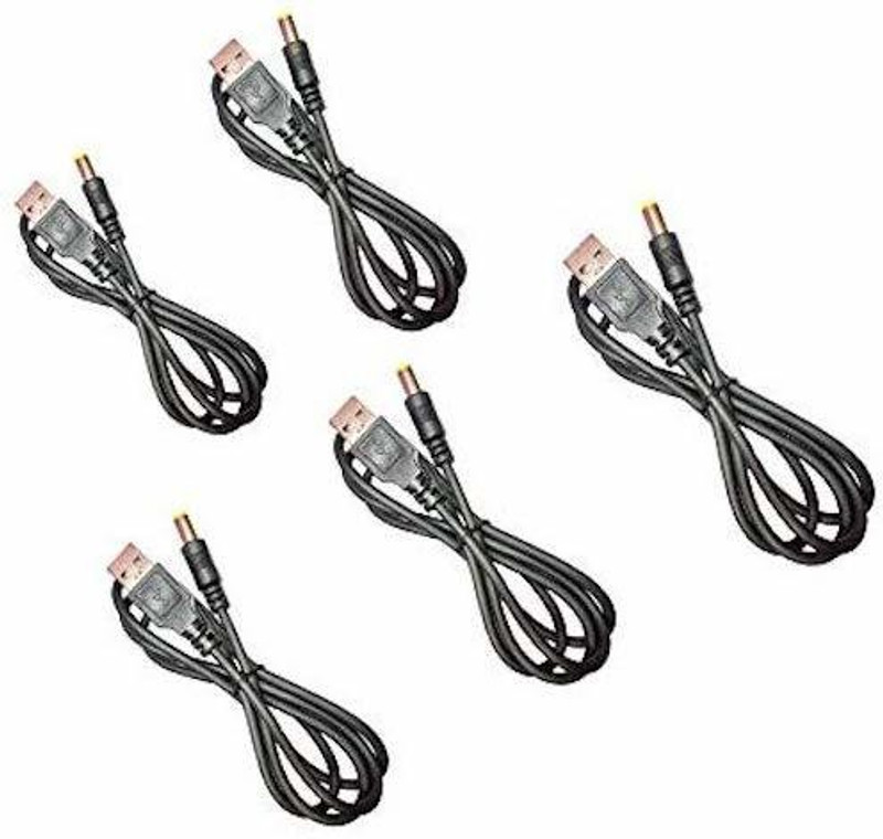 auslese USB-A to 5V Dc Jack Power Adapter Connector Cable (set of 5) 1 m Power Cord(Compatible with Dc Jack Power cable, Black, Pack of: 5)