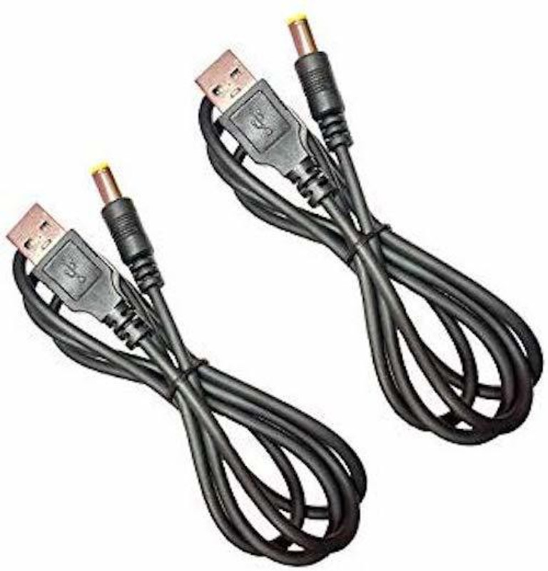 auslese USB-A to 5V Dc Jack Power Adapter Connector Cable (set of 2) 1 m Power Cord(Compatible with Dc Jack Power cable, Black, Pack of: 2)