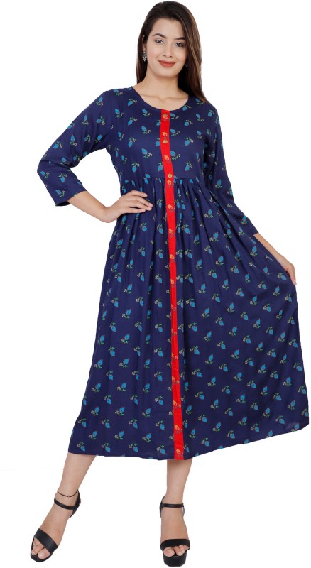 Styleee Women Printed Anarkali Kurta(Blue)