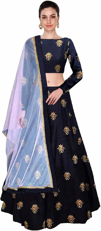 pd fashion Embroidered Semi Stitched Lehenga, Choli and Dupatta Set(Blue)
