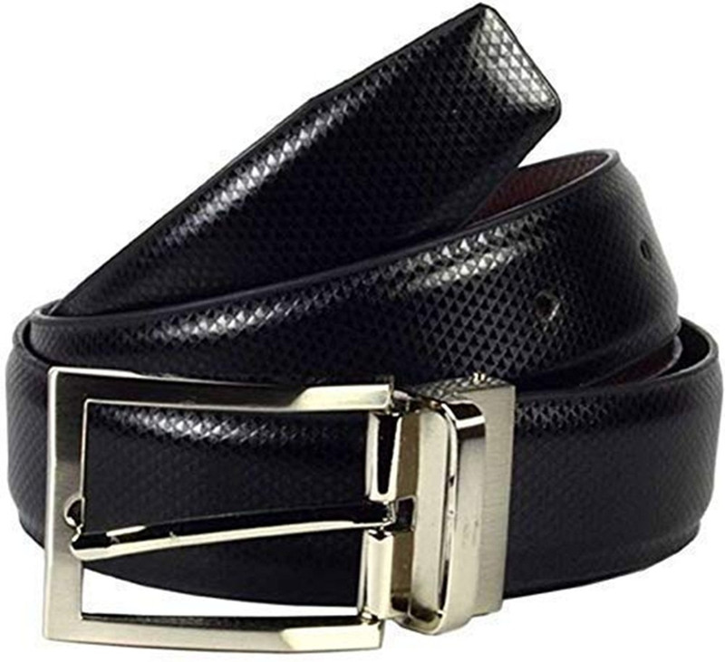 flex boom Men Formal Black Genuine Leather Reversible Belt
