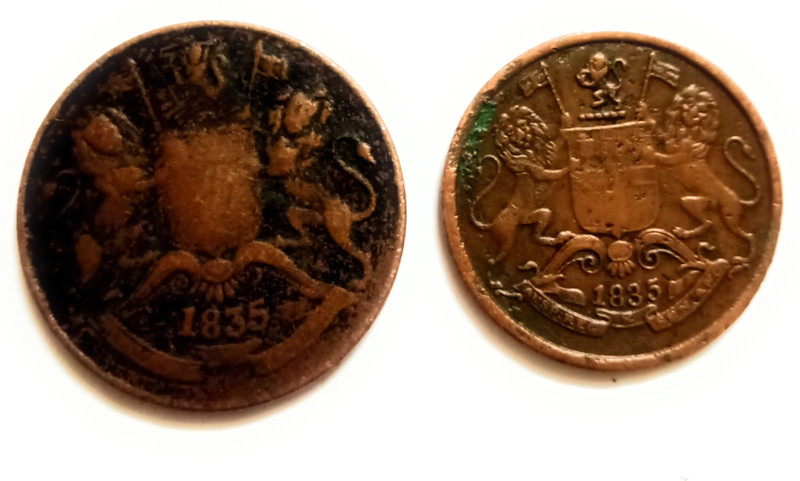 jaya collection East India Company Coin Set. Half Anna and One Quarter Medieval Coin Collection(2 Coins)