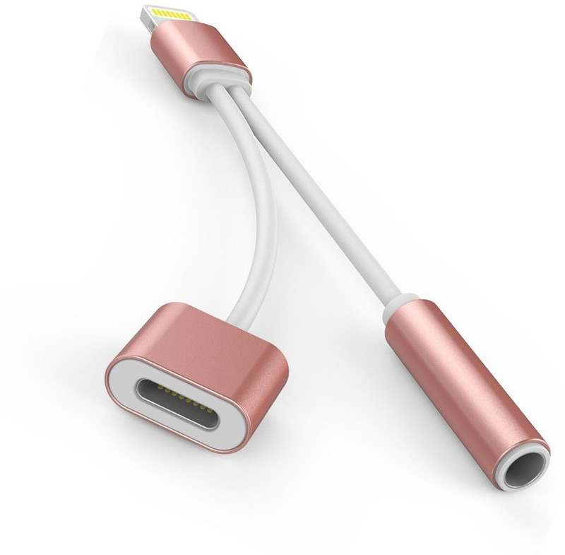 mobhead Headphone Jack Splitter Adapter for Audio & Charger Cable Connector 2 in 1 0.1 m Headphone Splitter(Compatible with all ios android smartphone, White, Pink, One Cable)
