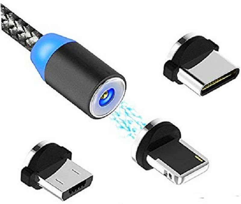 dolevas Magnetic phone charger cable 3 in 1 1 m Magnetic Charging Cable(Compatible with All Smartphones, Tablets and MP3 player, Silver, One Cable)