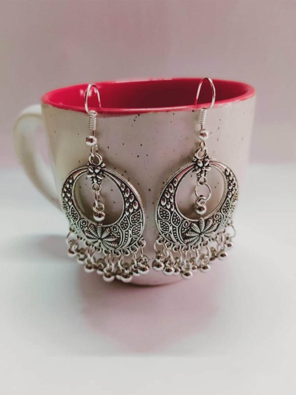 aaradhyacollection Oxidized Silver Afghani Tribal Dangler Hook Chandbali Earrings for Girls and...