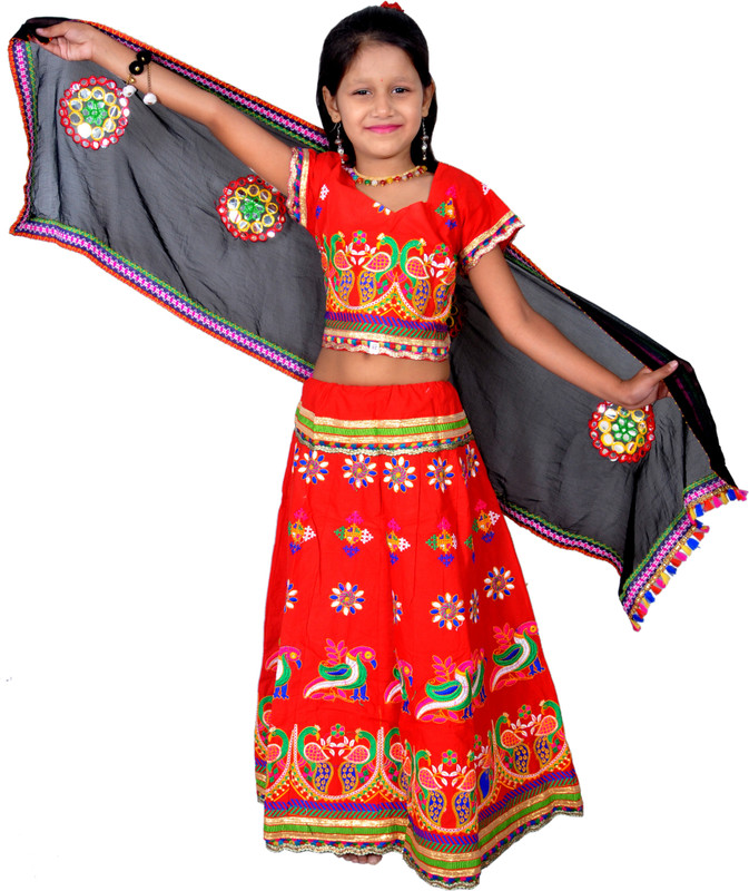 lovely enterprise Indi Baby Girls Lehenga Choli Ethnic Wear Embroidered Ghagra, Choli, Dupatta Set(Red, Pack of 1)