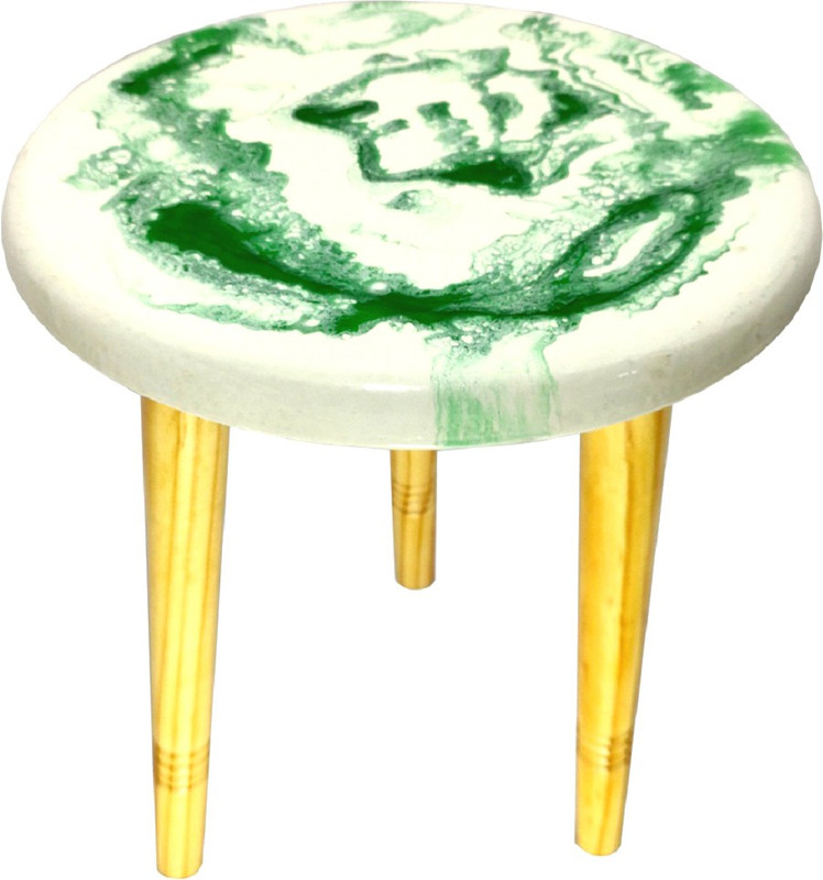 wood art india RESIN WOOD GLOSSY MARBLE FINISH TABLE Engineered Wood Bedside Table(Finish Color - GLOSSY MARBLE FINISH WHITE AND GREEN)