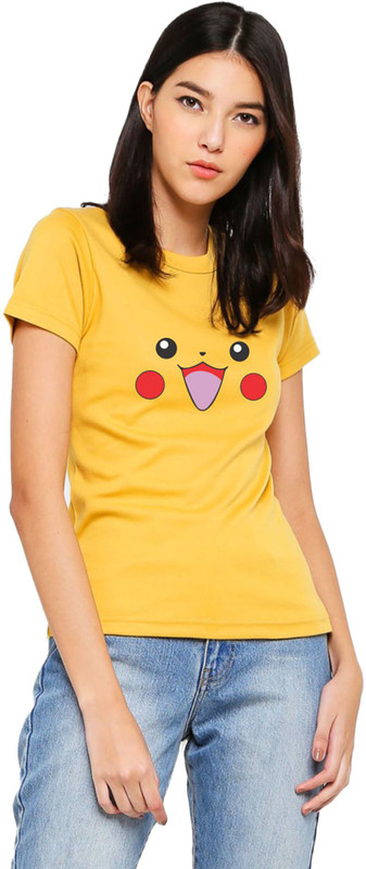 9tails Printed Women Round Neck Yellow T-Shirt