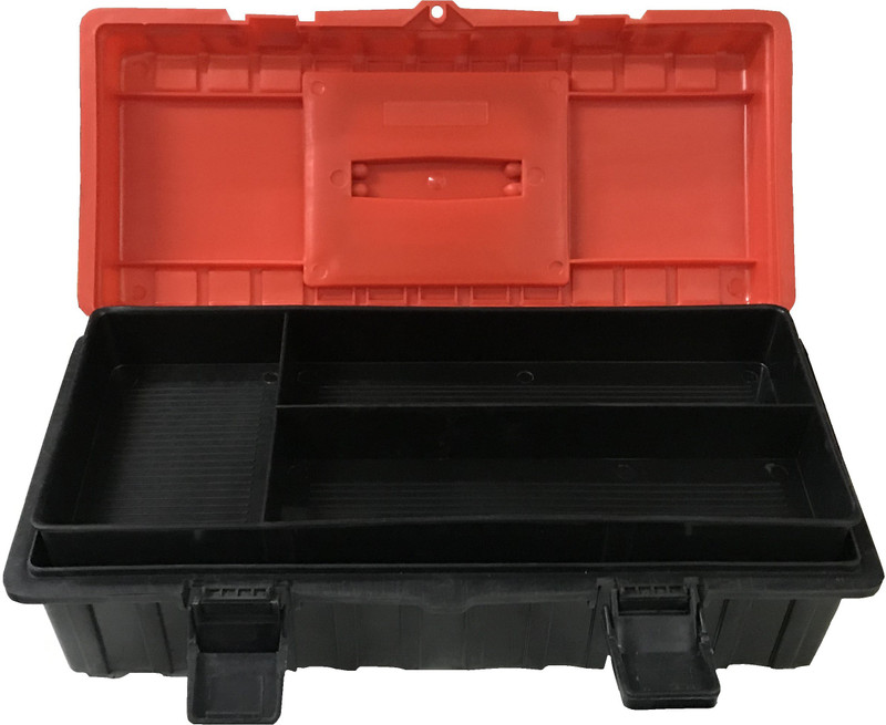 fozti 14inch Heavy duty Plastic Red and Black Tool Box with Tray