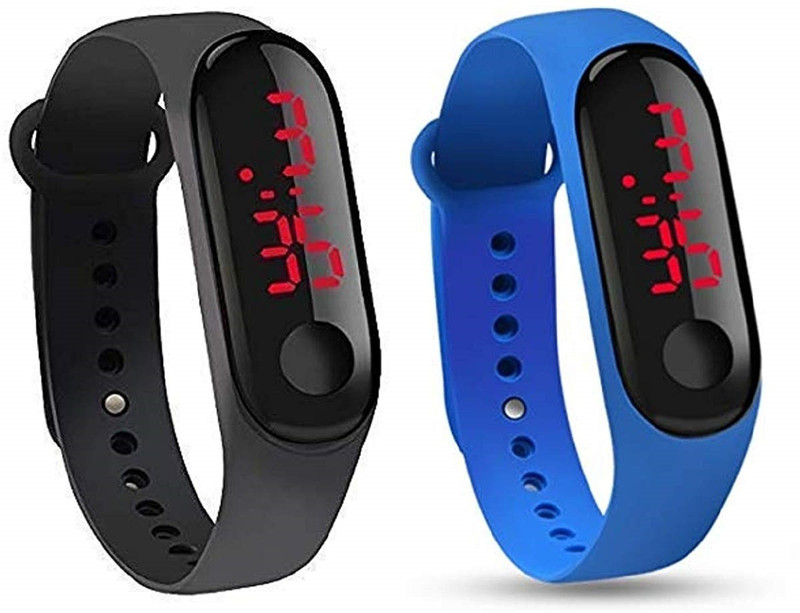 reloaded black & blue slim led digital led watch Black and Blue Slim Digital Black Dial LED Boy's and Girl's Bracelet Band Watch Combo - Pack of 2 Digital Watch  - For Boys & Girls