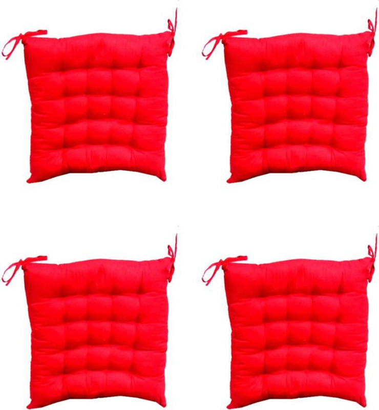 radhey kirpa furnishing Cotton Solid Chair Pad Pack of 4(Red)