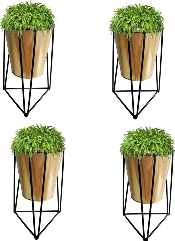 ascent homes Metal Iron Flower Pot Stand with Metal Bucket Planter Plant Container Set(Pack of 4, Metal)
