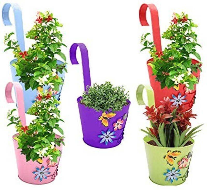 agrilabh 7"_3D_RUND_RAIL_PALNTER Plant Container(Metal, External Height - 6 cm)