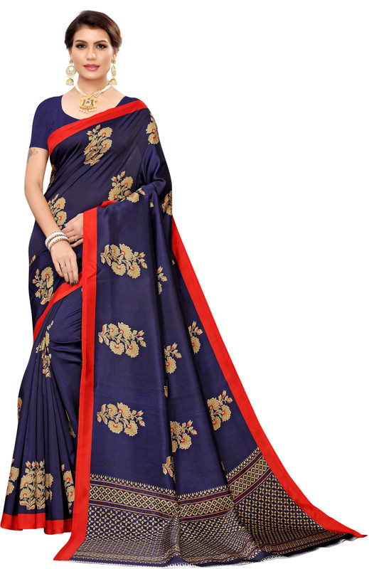 medlly Printed Fashion Art Silk Saree(Dark Blue)