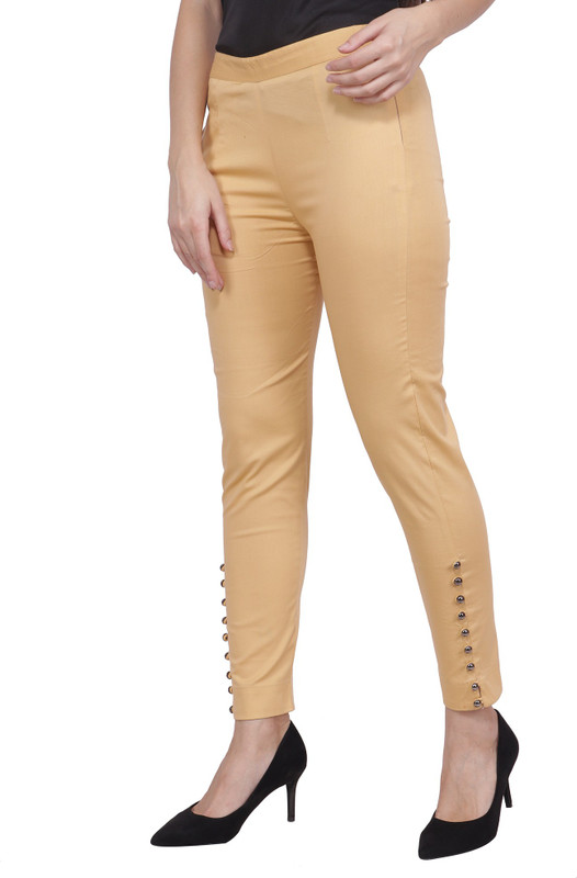 popwings Regular Fit Women Gold Trousers