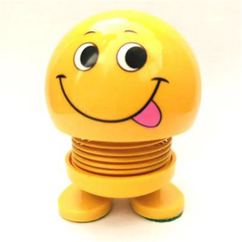 rich hood 8*5cm Big Size Smile Face Shaking Head Toy Car Ornament Stickers Marvel Avenger Doll Automobile Dashboard Decoration Accessories(Yellow)