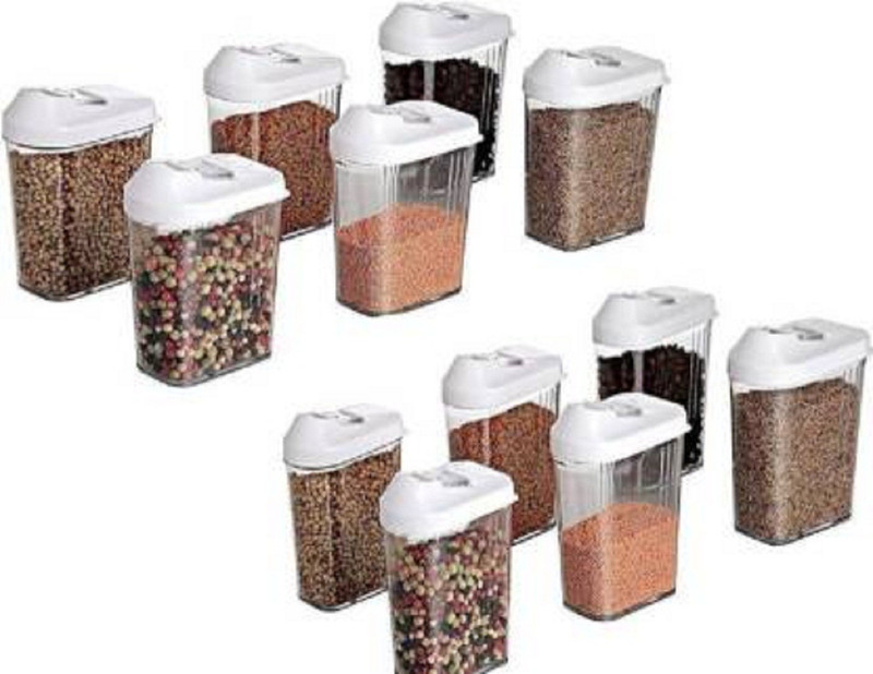 morton davies Storage Container for Kitchen Combo, Cereal Dispenser Easy Flow Storage Jar Storage Box Lid Food Rice Pasta Pulses Container, Storage containers,Masala Boxes for Kitchen,Masala containers  - 1700 ml Plastic Grocery Container(Pack of 12, White)