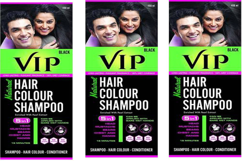 Vcare VIP Natural Hair Colour Shampoo Hair Color (Black) Hair Color(BLACK)