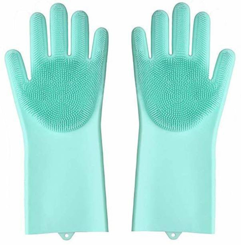 charuvi enterprises Reusable Rubber Silicon Household Safety Wash Scrubber Wet and Dry Glove(Extra Large)