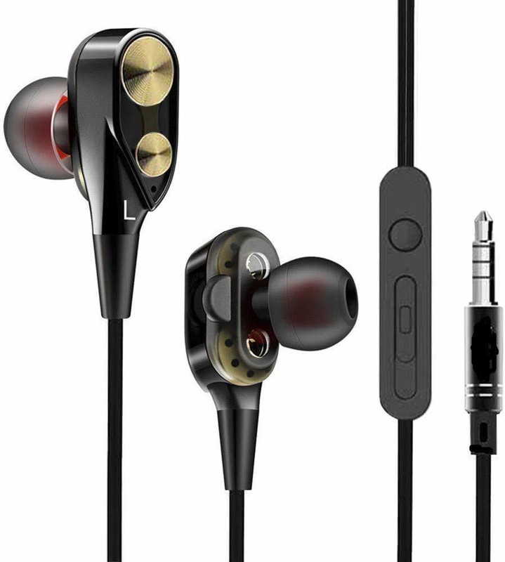 teetos ///latest Deep Bass Stereo Earphone Dual Driver Sport Wired Headset with Mic(Black, In the Ear)