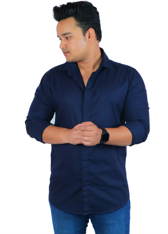 classic denim Men Solid Casual Dark Blue Shirt