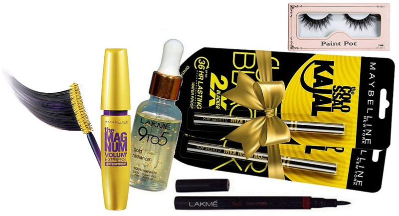 paint pot Eyelashes,Face serum, Mascara, Eyeliner, Kajal Pack of 2(6 Items in the set)